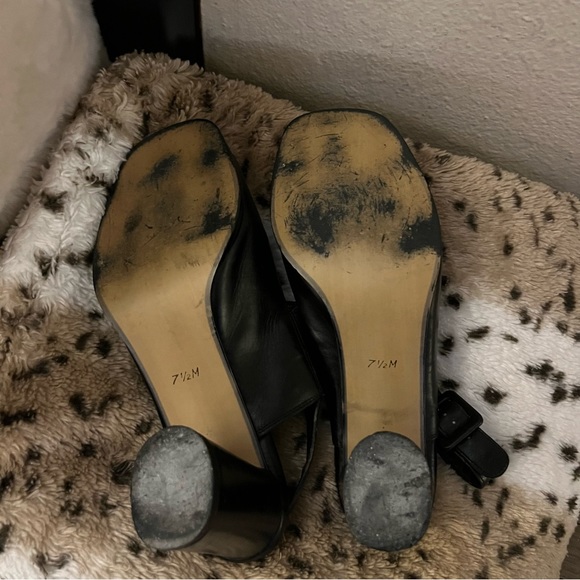 Enzo Angiolini Black Leather Block Heel Open Toe Buckle Closure Sandal 7.5 - Picture 3 of 9